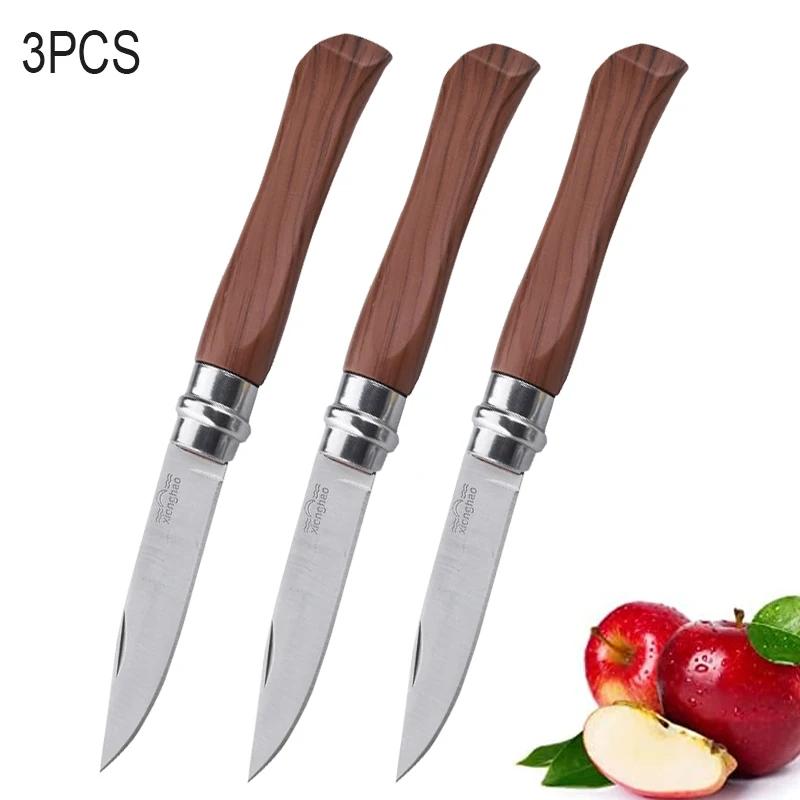 Fruit Knife Stainless Steel Folding Knife Household Portable Pocket Knife Wooden Handle Perfect for Kitchen Fruit Cutting Knife