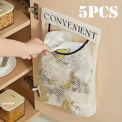 1-5pcs Space-Saving Wall-Mounted Organizer for Plastic Bags Reusable Elastic Mesh Storage Rack for Kitchen Clothes Bags