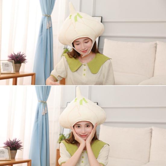 Cartoon Headgear Cute Soft Garlic Head Hat Holiday Performance Headwear Unisex Cloth Headdress Photography Cosplay Props Halloween Gift