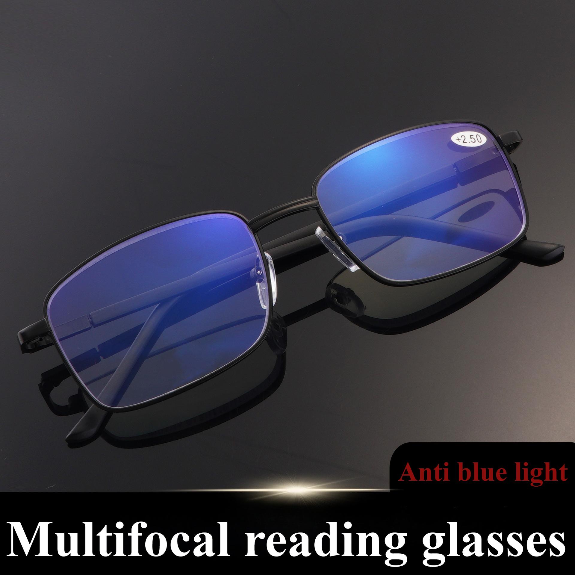 

Полнокадровые мультифокальные очки для чтения с защитой от синего света, мужские очки с автоматическим зумом для дали и близи двойного назначения с пружинными дужками 4