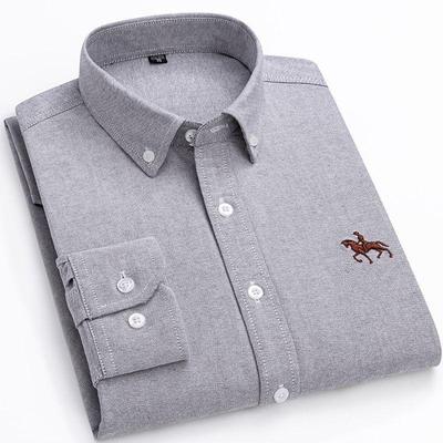 Herren Reine Baumwolle Besticktes Oxfordhemd - Langarm, Unifarben, Frühling/Herbst Business Casual