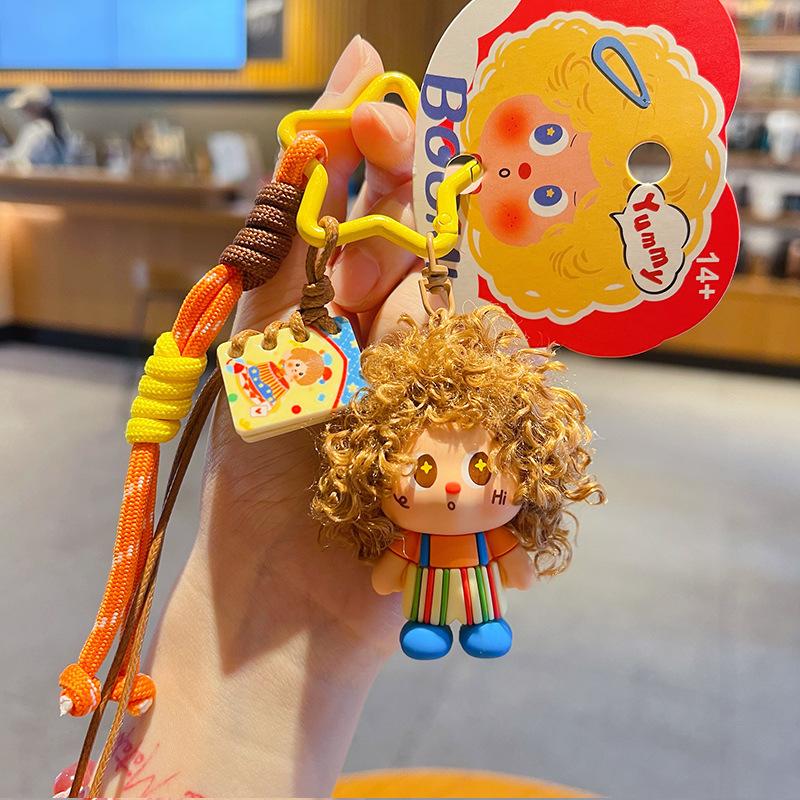 Creative Fluffy Afro Star Keychain Cute Couple Bag Charm Keyring Kawaii Backpack Korean Fashion Trendy Girl Gift