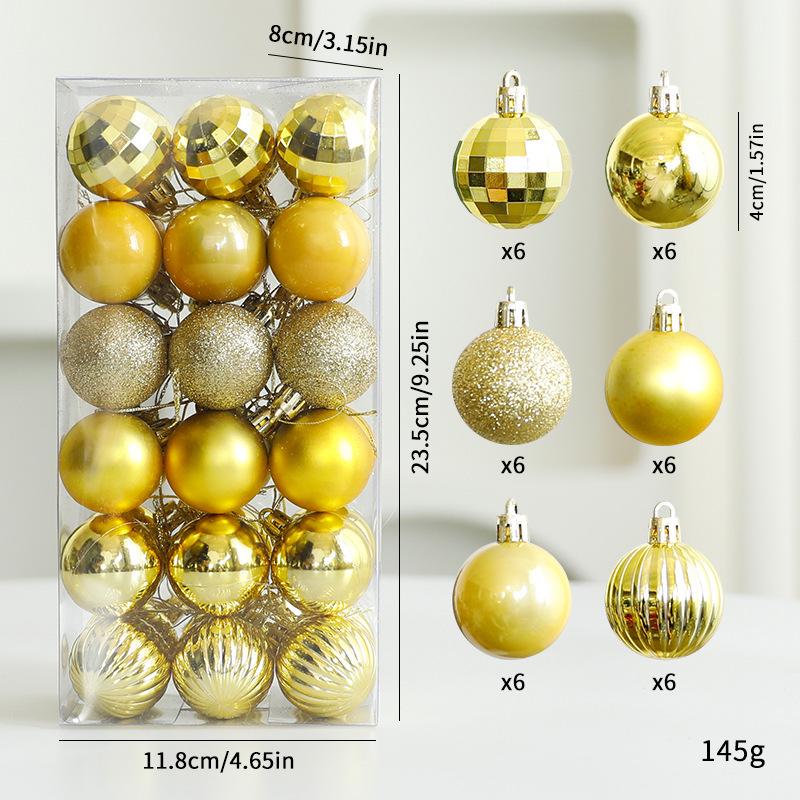 Golden Red Christmas Tree Decoration Balls - 4cm, Set of 36 with Gift Box