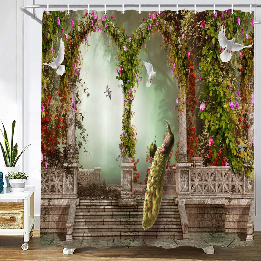 

3D цветы и птицы павлины занавеска для душа водостойкая занавеска для ванной комнаты полиэстер домашний декор занавеска с крючком занавеска W90xH180cm