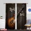 Set Of 2 Flat Printing Party Curtains Rock Guitar Protecting Privacy Festive Wall Decor Apartment Decoration Curtain Made Polyester