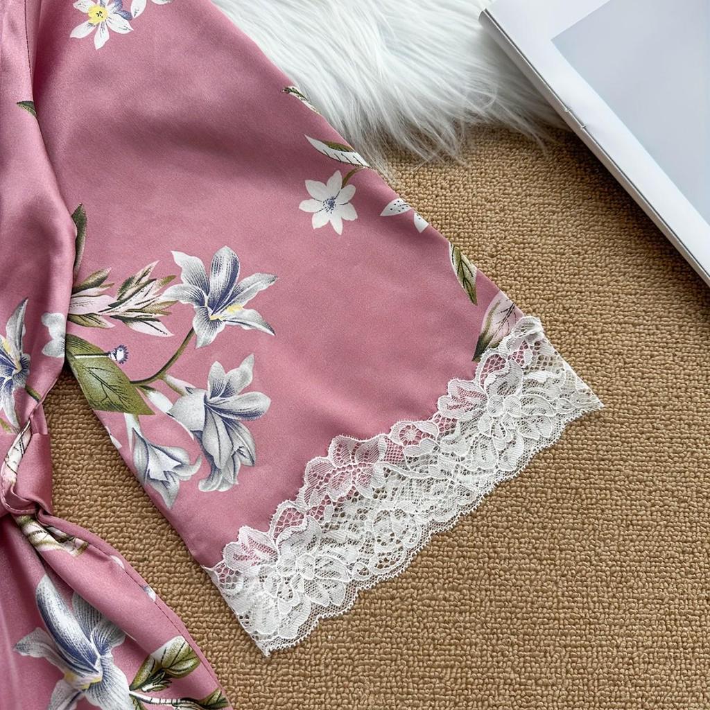 European & American Stylish Ice Silk Backless Nightgown & Robe Set - Women's Comfortable Home Wear