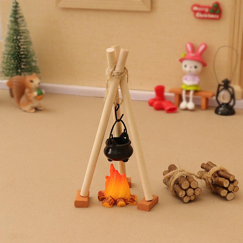 1 Set Micro Garden Landscape Decoration 1:12 Dollhouse Camping Campfire Scene Model Miniature Bonfire Ornament Diy Accessories