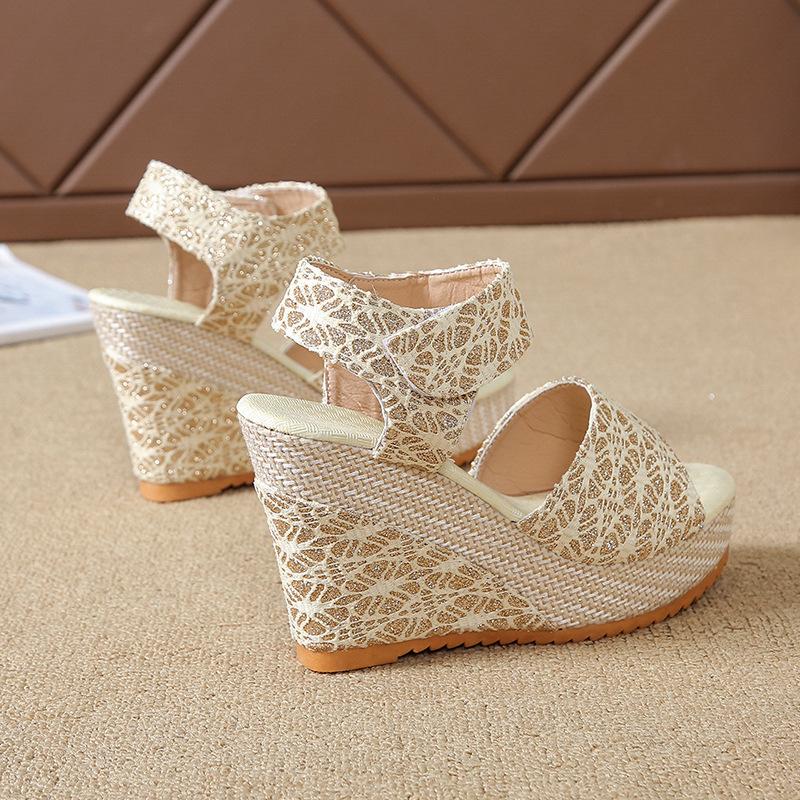 Summer European and American Slope Heel Fish Mouth Thick Bottom High Heel Velcro Women's Shoes