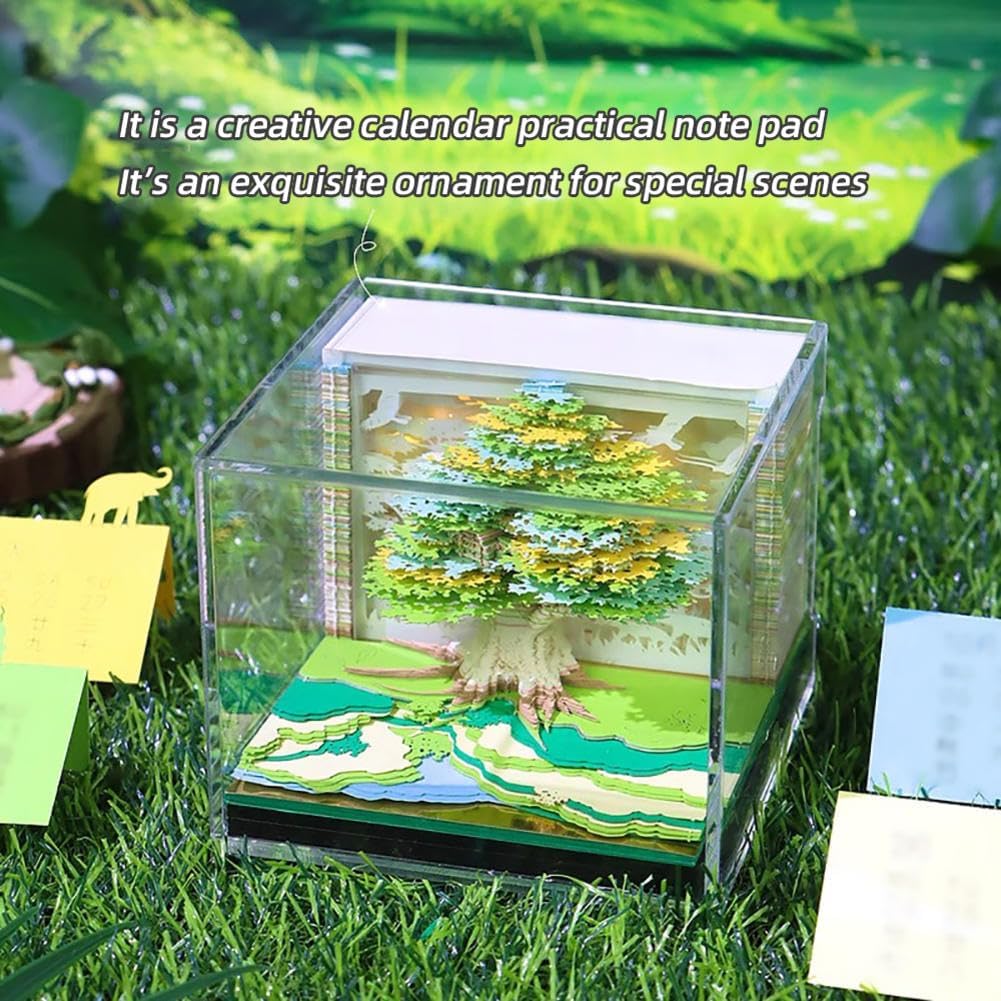 3D Calendar 2025,Time Piece Calendar 2025,Calendar Time Piece,Artsy Pads,Green panoramic tree 3D Calendar,for Sticky Note Record,Decorative Ornament