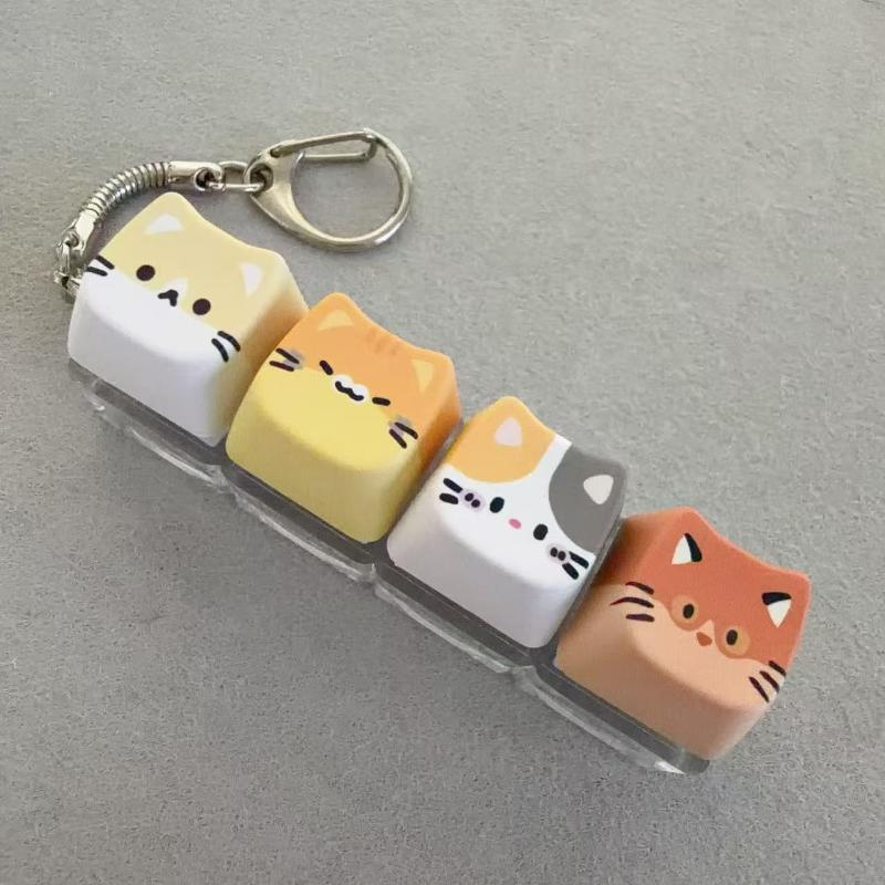 Cute Cat Mechanical Keyboard Switch Tester Kawaii Keycap Keychain Quiet Fidget Toy for Office Work Stress Relief