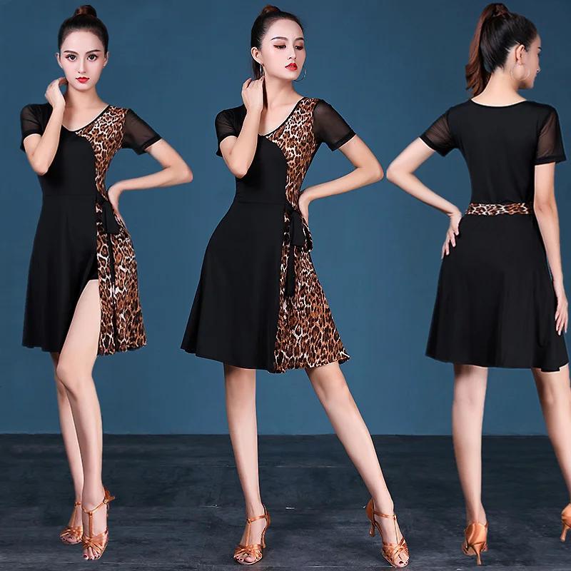 Latin Dance Suit Summer Leopard Print Skirt Plus Size Line Dance Modern Dance Dress Party Wear Costume Female Suit Clothing
