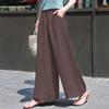 Linen Wide-Leg High-Waist Summer Pants for Women: Casual, Loose-Fit Drape Style