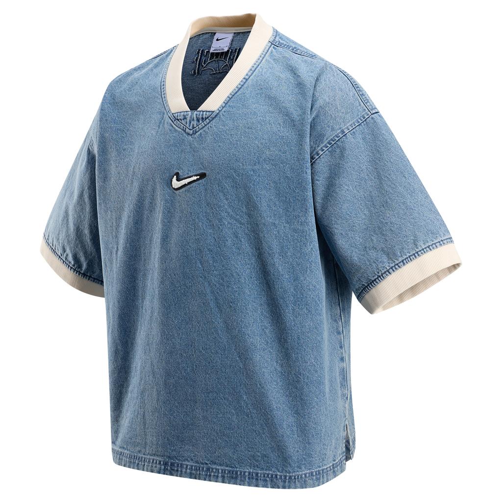 Nike Camiseta Masculina de Manga Curta em Jeans com Gola Careca para Basquete HV1919