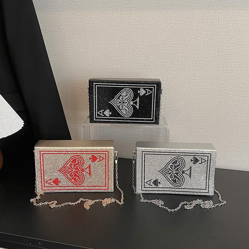 Small Diamond Embellished Evening Clutch Bag With Chain For Gift And Party Use