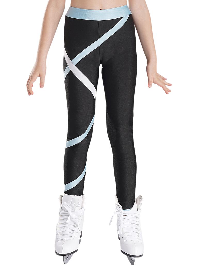 Girls Colorblock Leggings Close Fitting Stretchy Ice Skating Pants Sport Bottoms