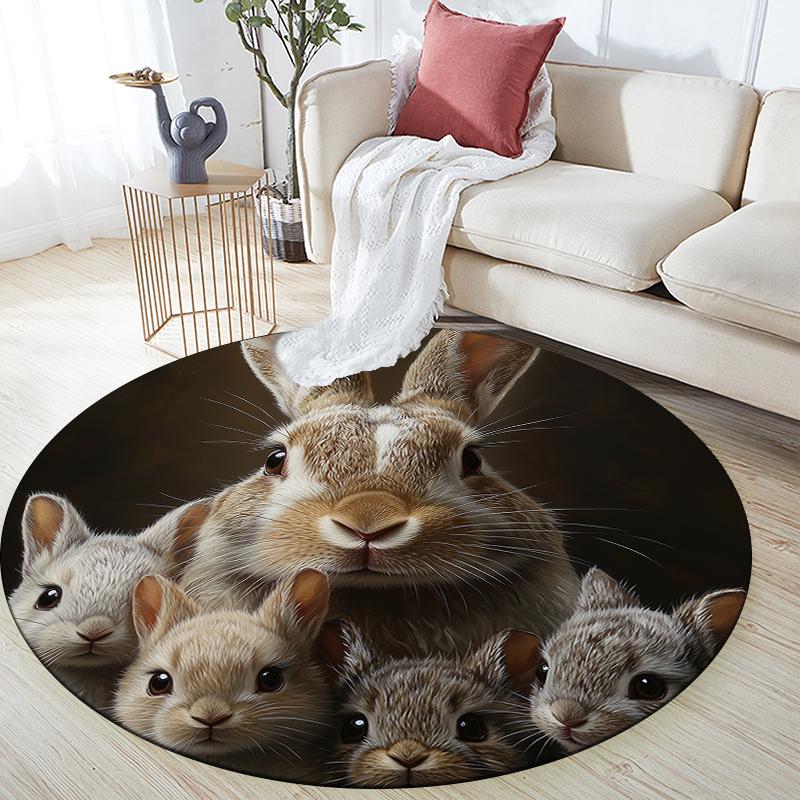 Rabbit Pattern Round rug,Carpet Rug for Living Room Bedroom Sofa Playroom Decor,Non-slip Floor Mat,Holiday Gifts and Birthday Gifts