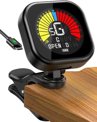 New Bee GT30 Rechargeable Guitar Tuner with LCD Fast and Precise Compact and Function High-Brightness Screen, 360° Rotation, Tuning, Design, Auto-Off