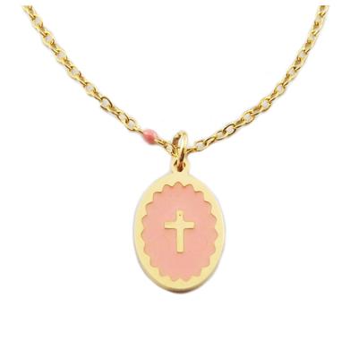 [R0195] - Rose Gold 'Cross' Steel Designer Necklace - 15x10 Mm
