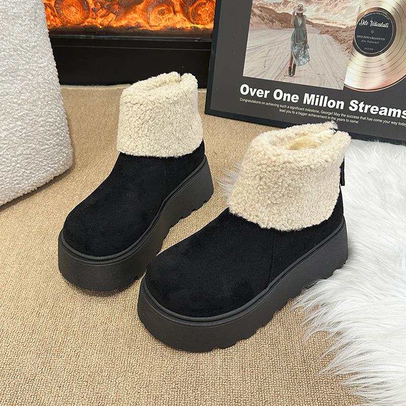 Thick-soled heightening snow boots women's 2025 new autumn and winter plush warm fluffy short boots fashionable ugly and cute big-headed cotton shoes