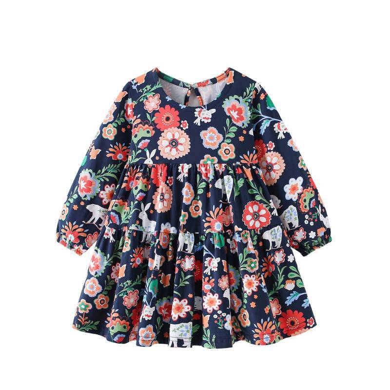 Girl Dress With Cartoon Animal Pattern Soft Cotton Winter Christmas Gift
