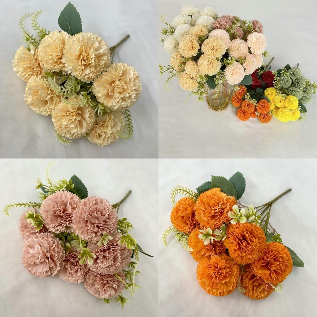 Silk Fabric 7branch Fulu Carnation Artificial Flower Bouquet For Wedding Decor And Photography