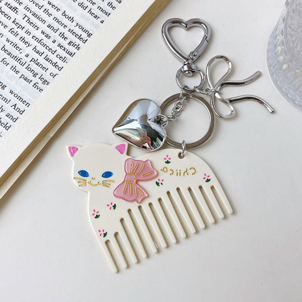 Keyring Acetate Comb Pendant Cute Animals Bag Pendant Kawaii Bow Cat Keychain Gift