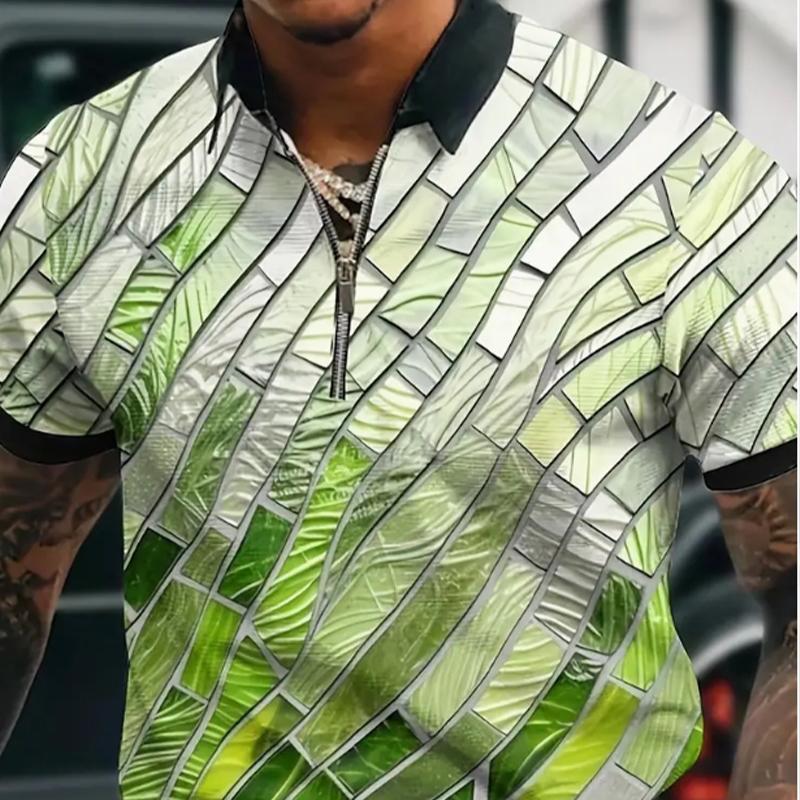 Мужская рубашка поло повседневная на молнии с коротким рукавом модная повседневная — фото 4