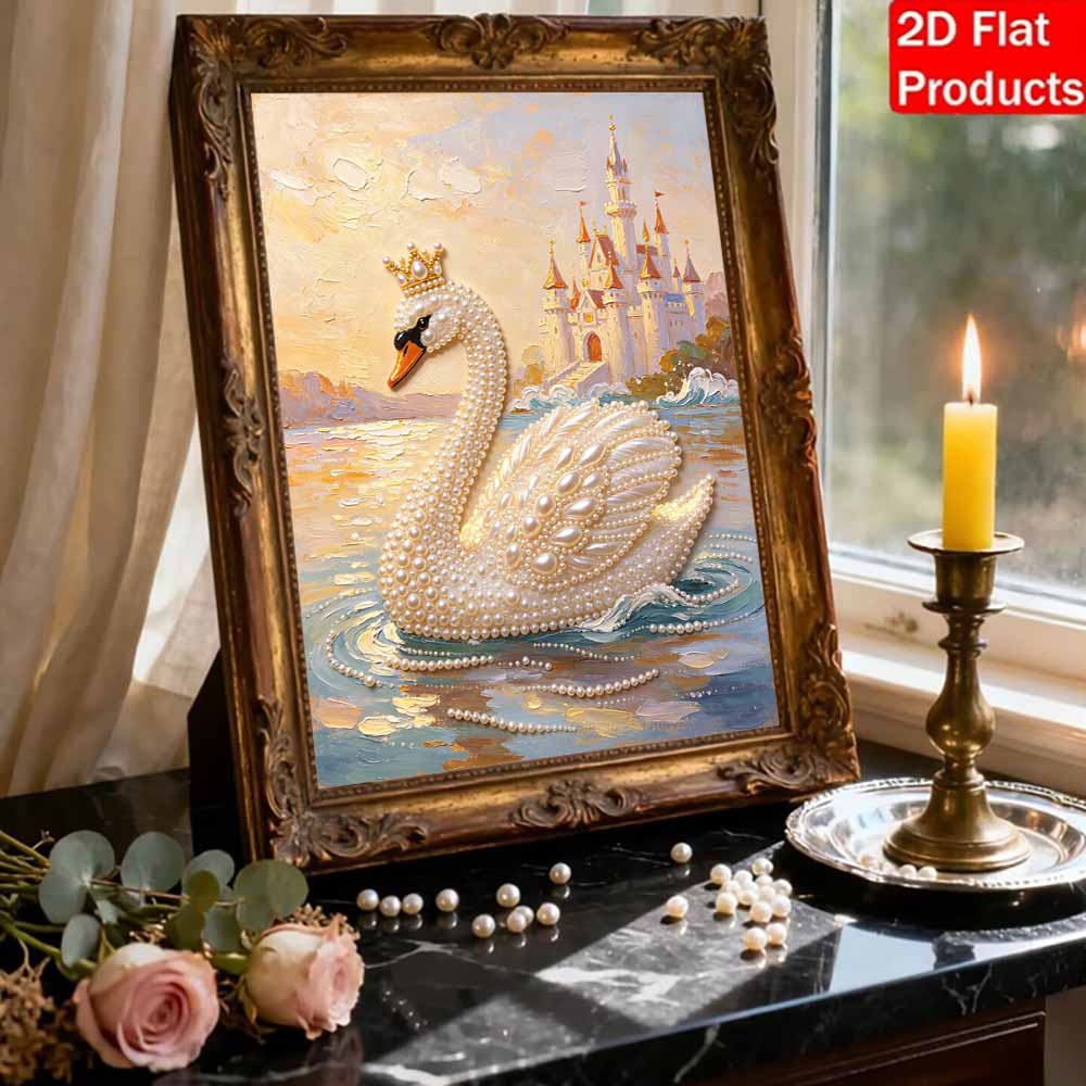 Frameless DIY Pearl Bead Painting Kit Swan Castle Pattern Creative Relaxing Craft Canvas Home Decor Adult Gift