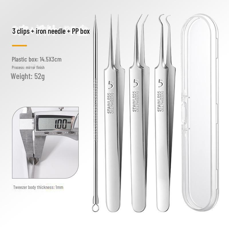 Stainless Steel Acne Needle & Blackhead Tweezers Set