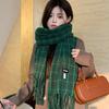Scarf women's autumn and winter versatile thickened warm neck protection plaid scarf high-end knitted new model