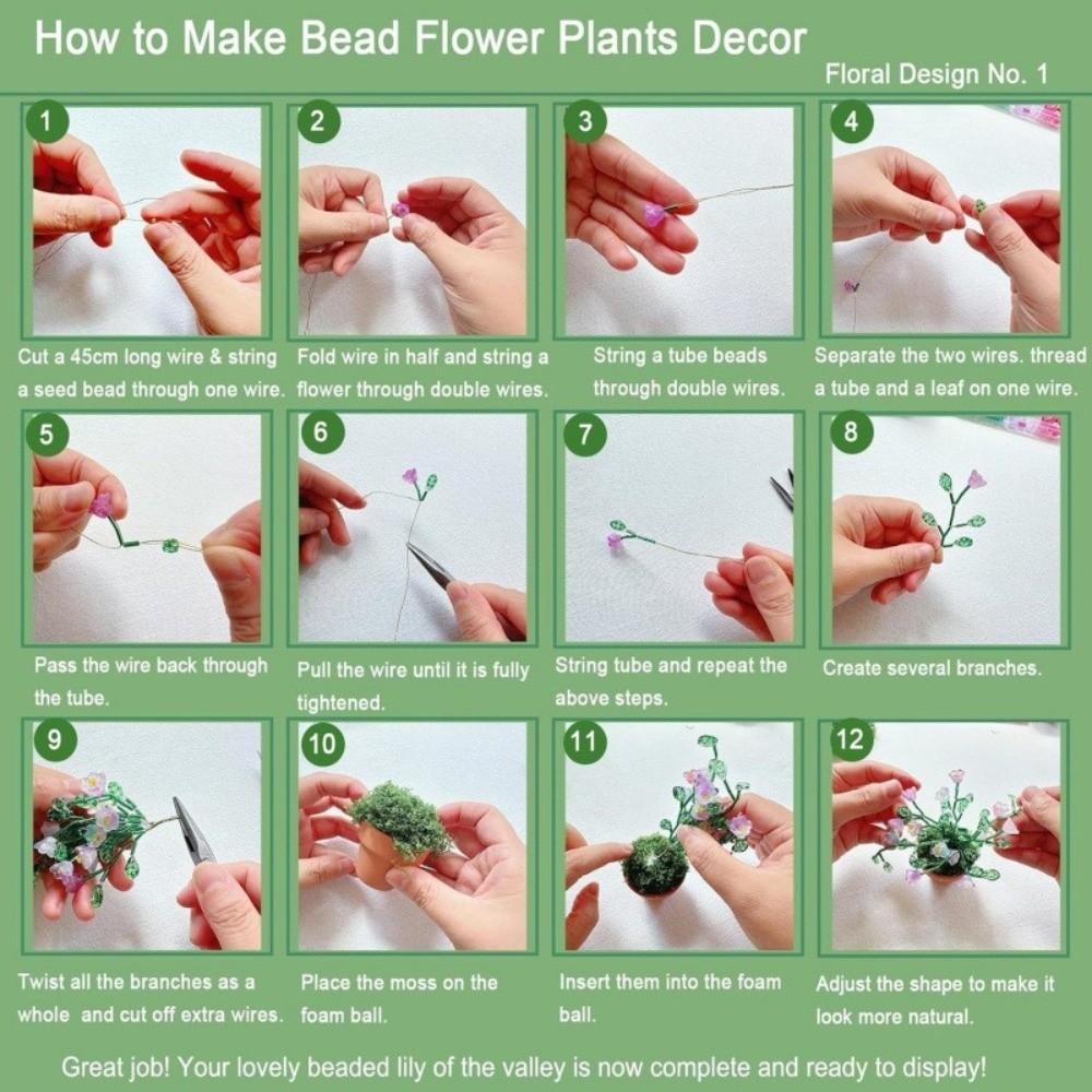 Self-make Beaded Flower Leaf Craft Set Glass Bead Floral Craft Box Table Mini Landscape