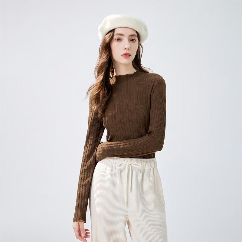 Qiusuiyiren Women's Ruffle Mock Neck Knit Top