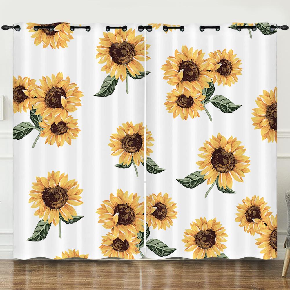 Flower Series Sunflower Digital Printing Curtain Blackout And Punching