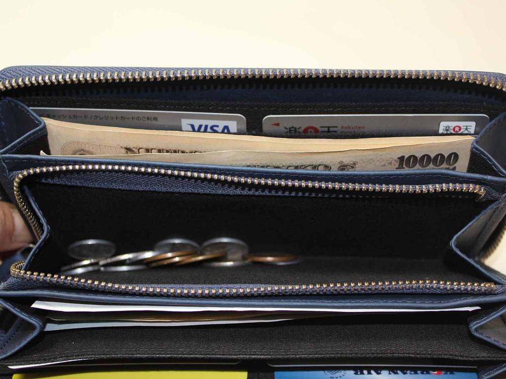 Police Long Wallet with Zipper, Wrinkled Leather, Italian Brand, Luxury (Navy)