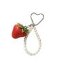 Heart-Clasp Strawberry And Pearl Keychain/Bag Charm Resin Fruit Accessory Small Gift