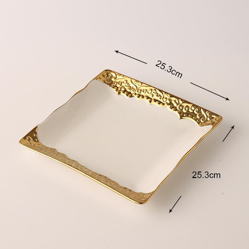 Golden Edged Ceramic Dining Plate Western Style Steak Plate Pasta Dish Sushi Plates Salad Bowl Serving Plates Dessert Bowl Dish