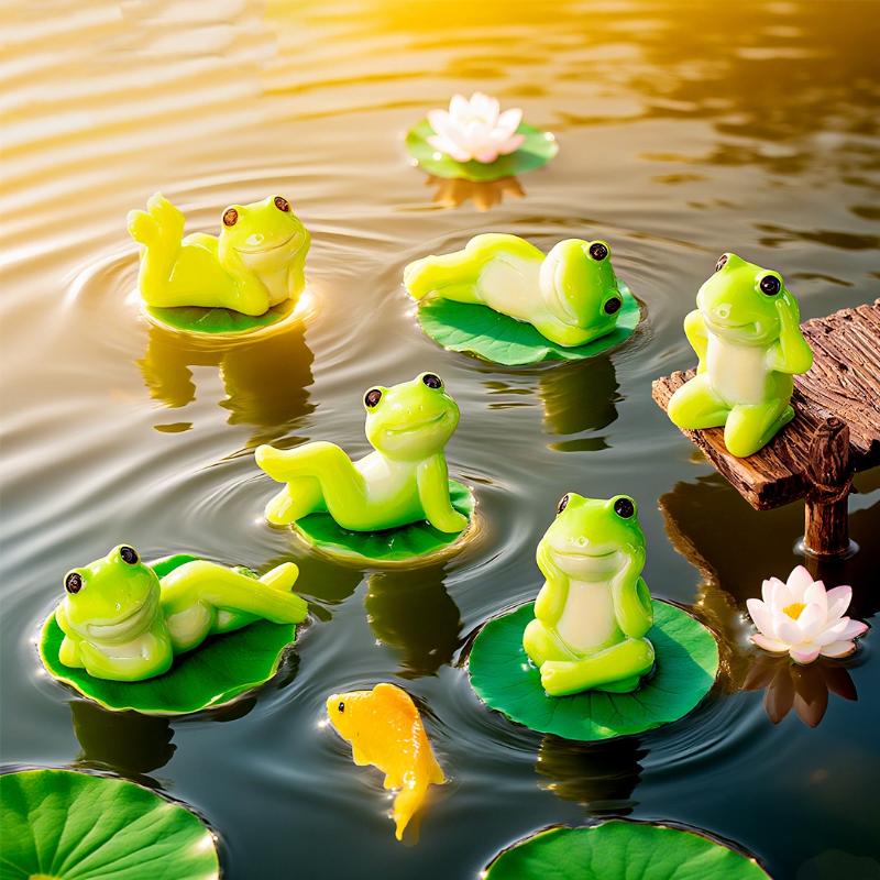 5/6 Pcs Cartoon Funny Frog Figurine Ornament Desktop Living Room Micro Landscape Fish Tank Aquarium Decoration Accessories
