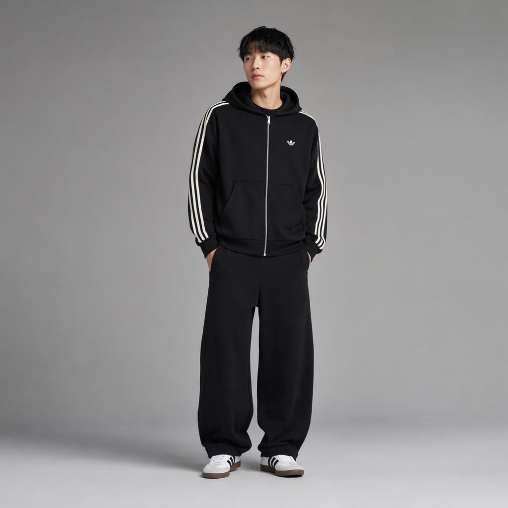 adidas Originals Striped Logo Embroidered Hooded Zip-Up Long Sleeve Sweatshirt Men Sweatshirt KC9315
