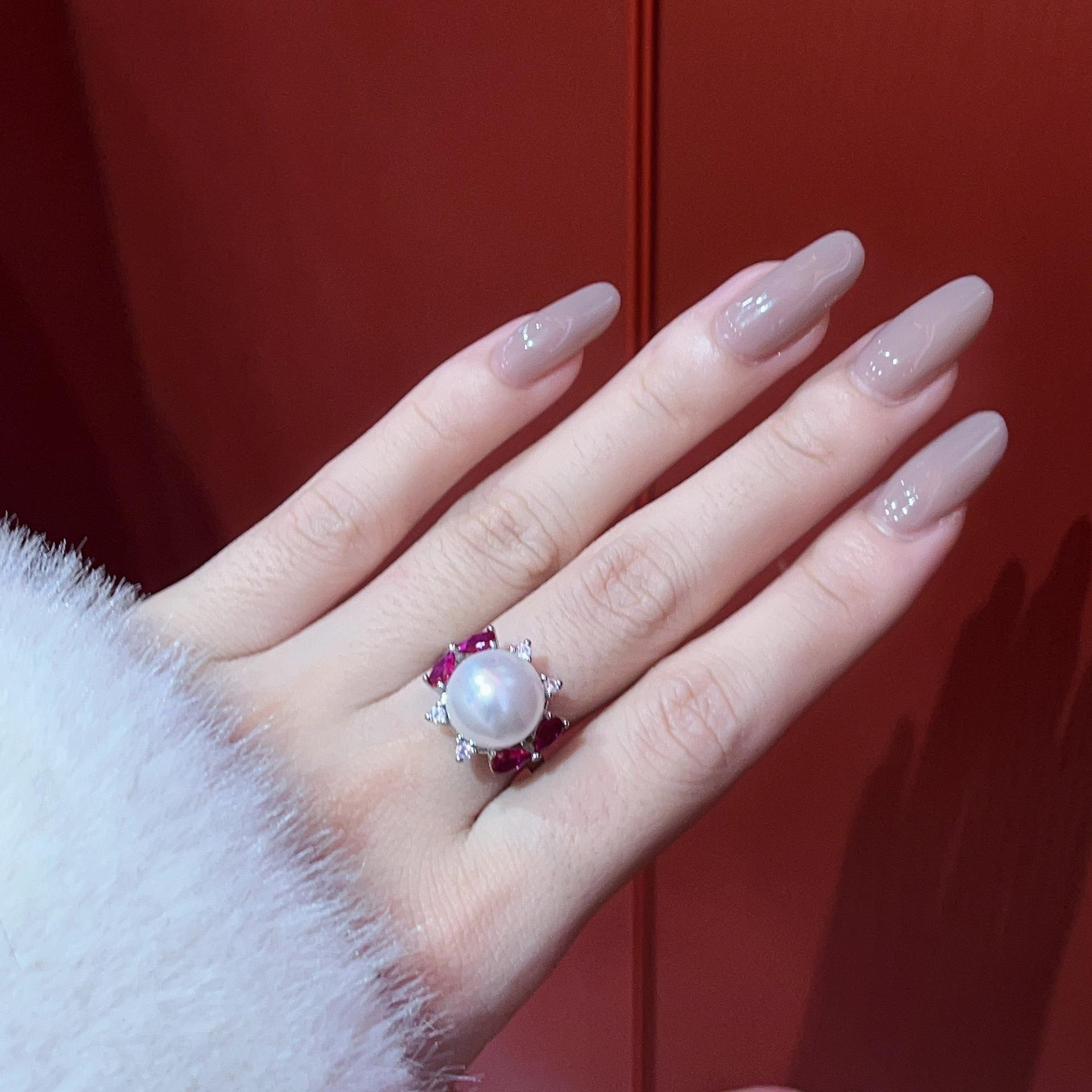 

Натуральные бусины Кольца из жемчуга-соперника Полные бриллиантов Кольцо с имитацией изумруда Открытое кольцо Женственность opening adjustable