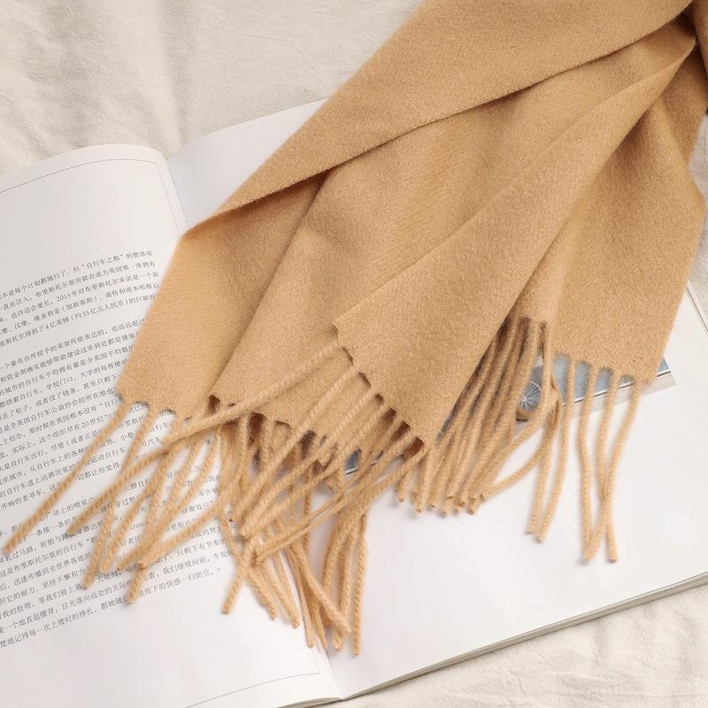 Autumn and Winter New 100% Pure Cashmere Small Scarf Women's Premium Water Ripple Fringed Scarf Versatile Solid Color Scarf