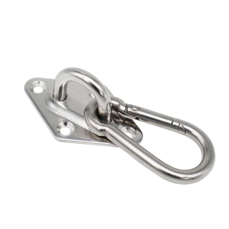 Hanging Mount Hardware Kit with Stainless Steel Pad Eye Plate and Snap Hook Set, 2 Pack 4-Hole Base for Wall Use