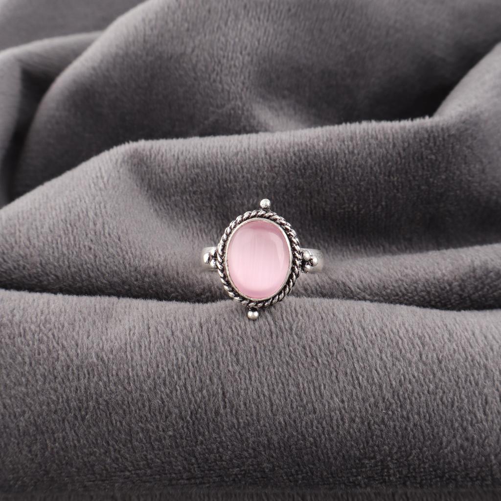 Pink Cat's Eye Ring, 925 Sterling Silver Ring Jewelry, Handmade Ring Gemstone Jewelry For Memorial Day