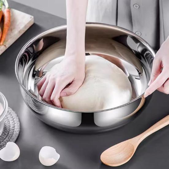 Stainless Steel Mixing Bowl Multi-Functional Dough Kneading Salad Basin Non-Slip Bottom Deep Mixing Bowl for Splash-Free Whisking Induction Cooktop