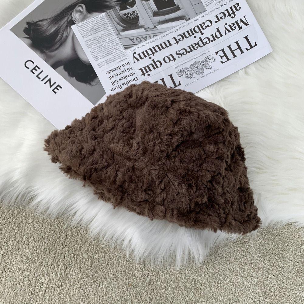 Plush Plush Bucket Hat Warm Basin Sun Cap Winter Fisherman Cap  for Women