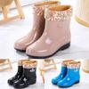 Women's Autumn And Winter Midsole Thick Soled Warm And Velvet Anti Slip Waterproof Shoes Rain Boots Rubber Shoes