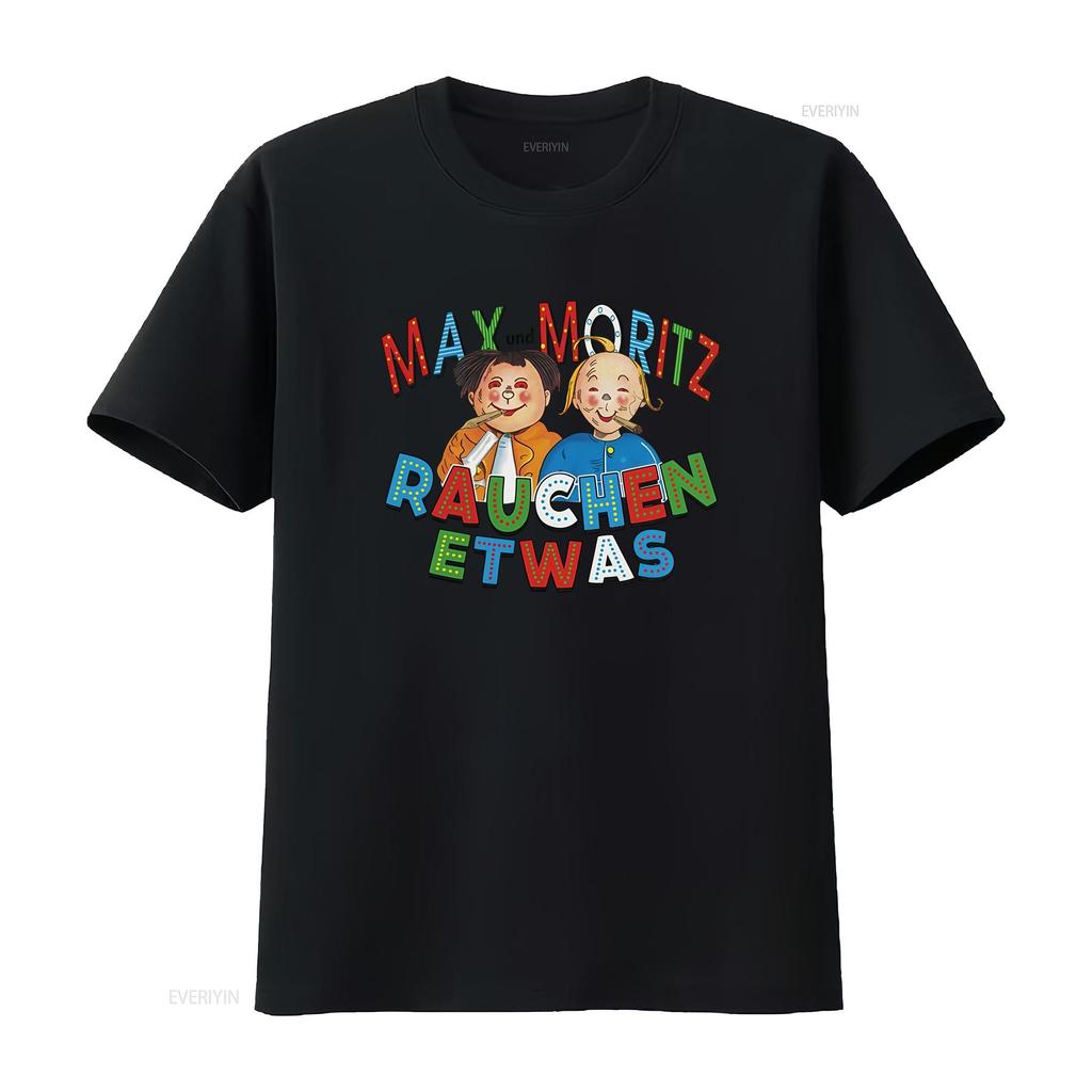 Maglietta Max e Moritz Divertente Personaggio dei Cartoni Animati Idea di Design Abbigliamento Personale Vintage Lavata Top Per l'Uso Quotidiano Leggermente