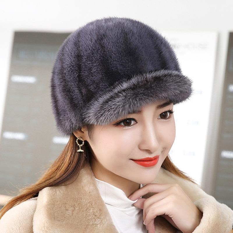 Real Mink Fur Hat Women'S Winter Fashion Baseball Hat Warm Mink Fur Knight Duck Tongue Hat Luxury Keep Warm Russian Lady Caps