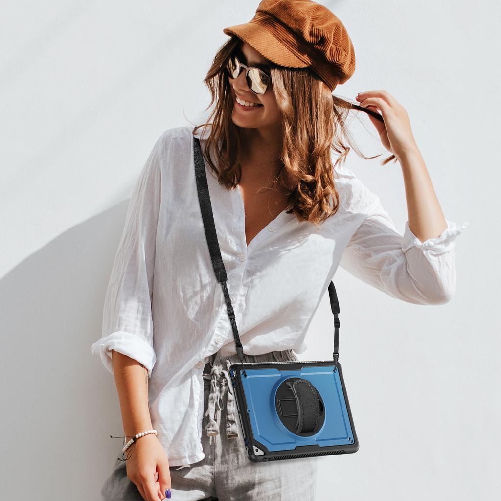 Tablet Case For iPad 10.2 (2021)/(2020)/(2019)/Air 10.5 Inch (2019)/Pro 10.5-inch (2017) PC+TPE Cover with Shoulder Strap