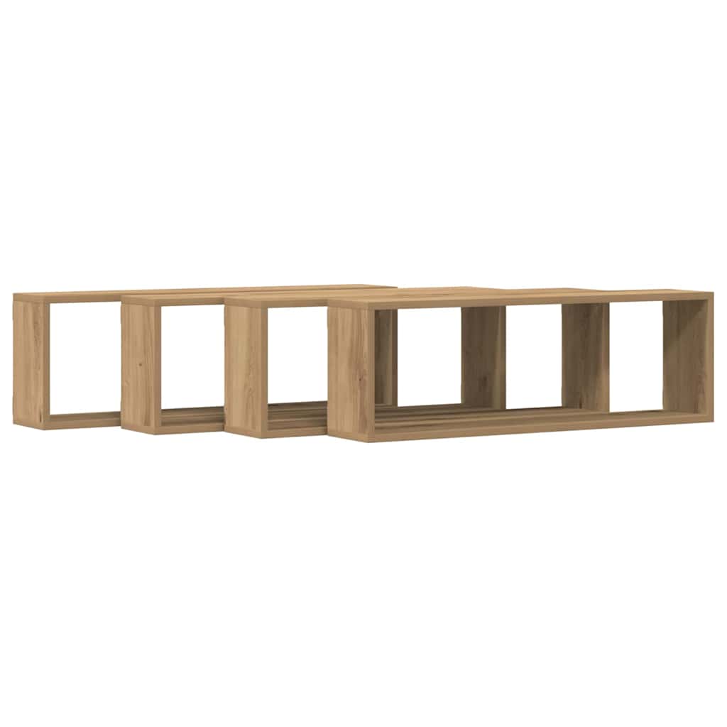 Wall Shelves with Shelf 4 Pcs Rustic Oak Design 80 X 15 X 26 Cm