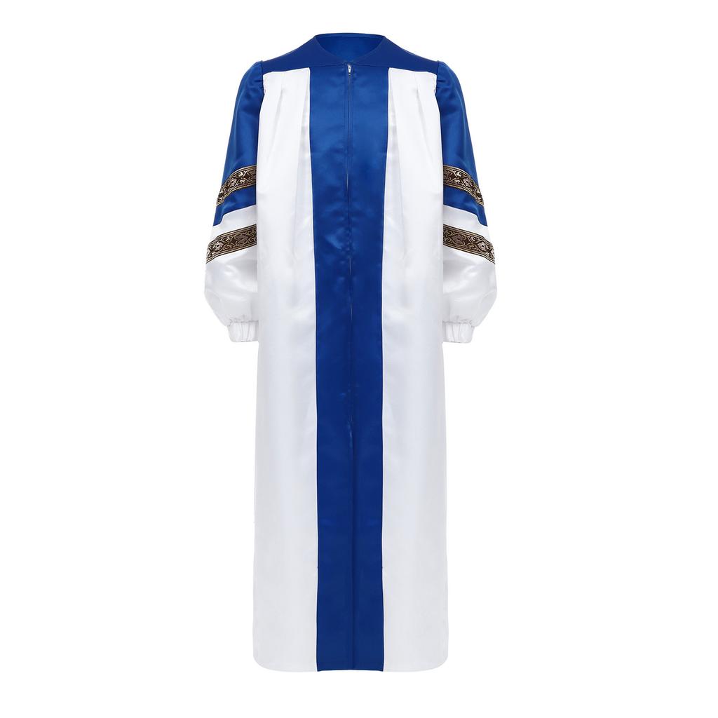 Kinderen Halloween Kostuum Priester Gewaad: Color Block Ritssluiting Badjas met Geborduurde Strepen voor Koor Themafeest